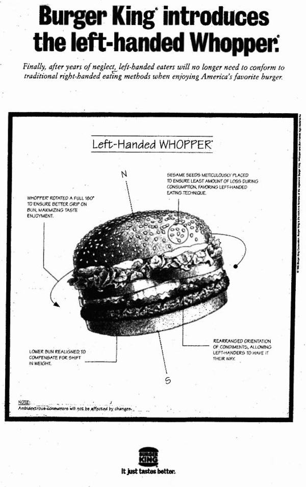 Left-handed wopper advertisement in 1998